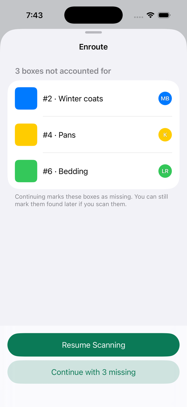 Lading before the truck leaves: three boxes are not accounted for